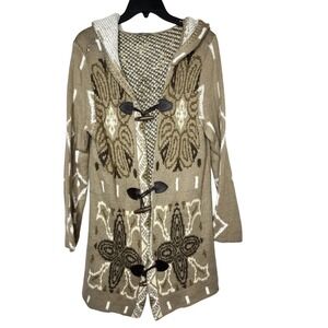 J Jill Womens Hooded Sweater Knit Cardigan Sz S Toggle Button Soft Aztec Floral